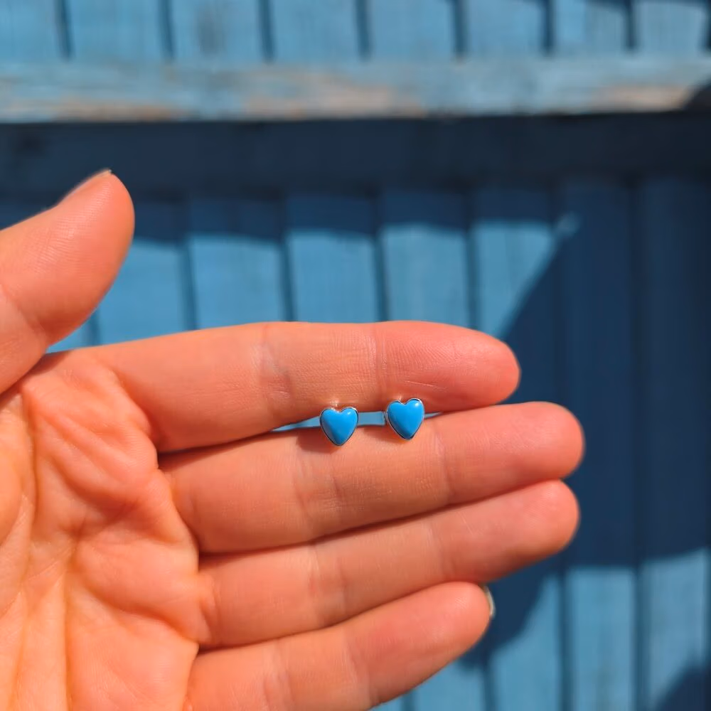 Turquoise Heart Stud Earrings in Sterling Silver - Image 4