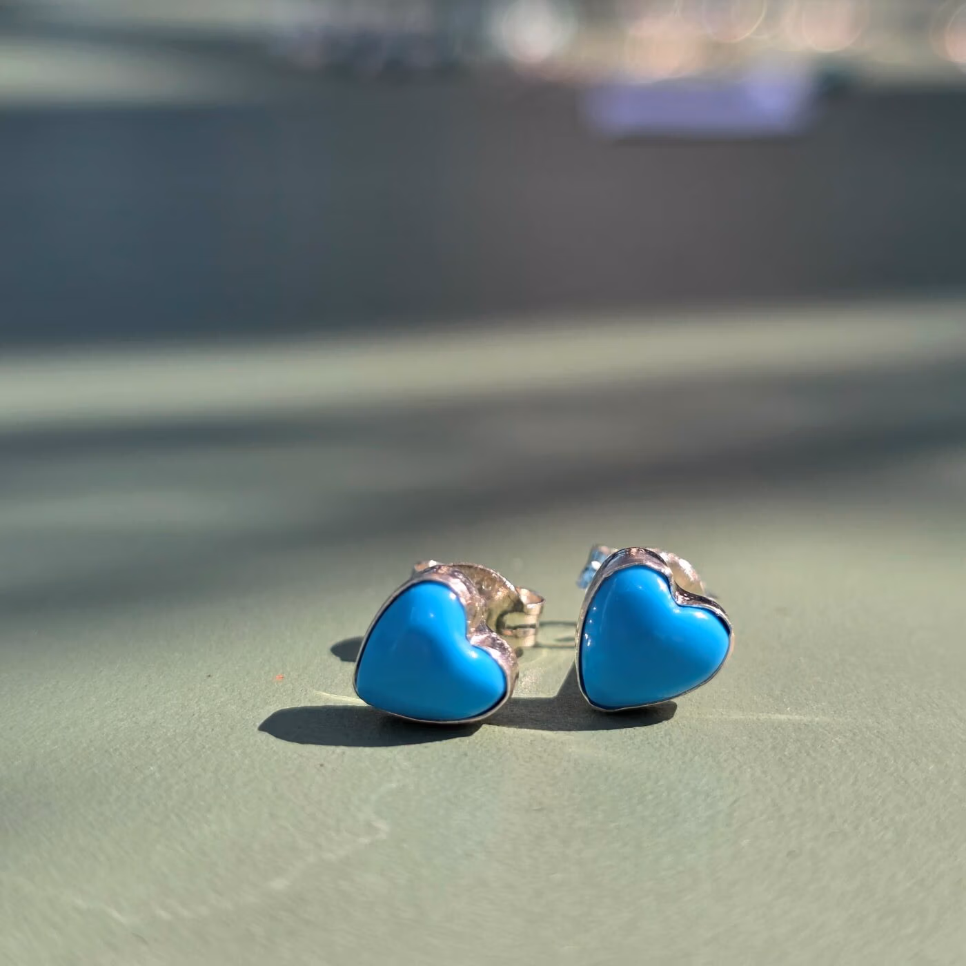 Turquoise Heart Stud Earrings in Sterling Silver - Image 3