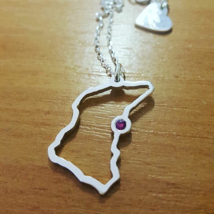 Bespoke Isle of Man Race Track Pendant with Pink Ruby