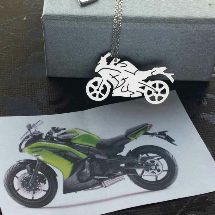 Bespoke Silver Motorbike Pendant necklace Inspired by Photograph