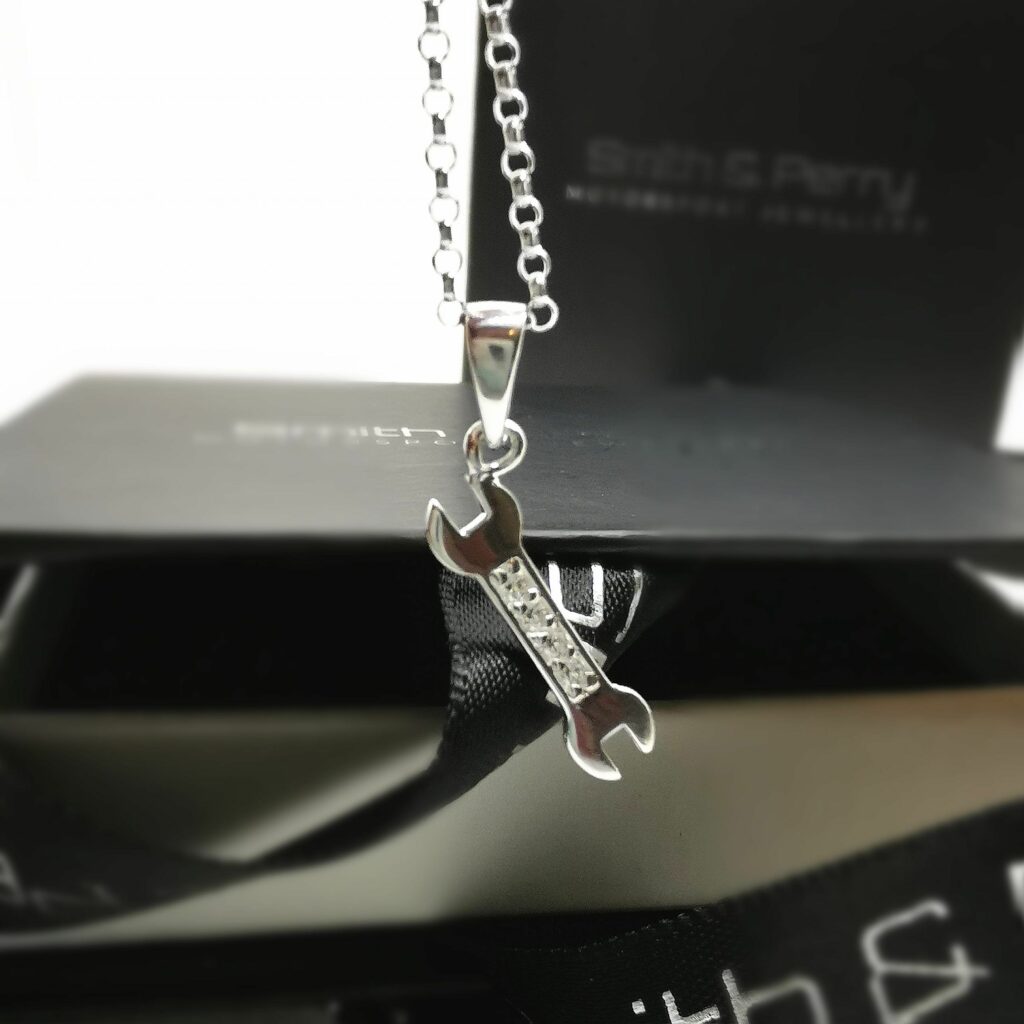 Sparkly Spanner Necklace in Sterling Silver- Clear Crystal