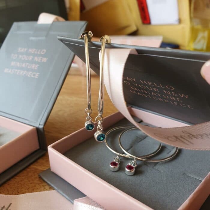 Pick your month - Large Hoop Earrings with Gorgeous Birthstones