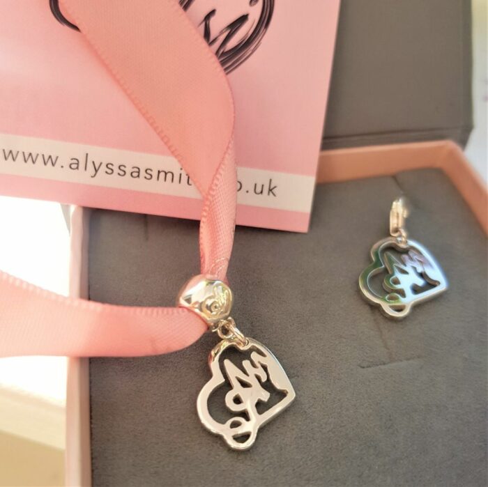 Handcrafted 'ASJ' Logo Heart Charm in Sterling Silver
