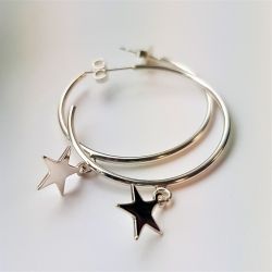 'Twink' the Tiny Star Large Hoop Earrings in Sterling Silver - Pre Order