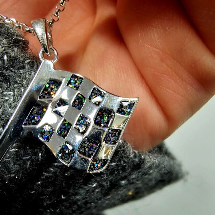 Large ‘Signature’ Glitter Enamel Flag Necklace in Sterling Silver - Image 11