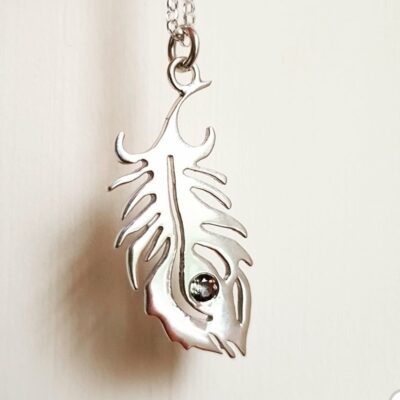 Peacock feather Necklace with 'Mystic Fire Topaz' Gemstone in Sterling Silver *Limited Edition*