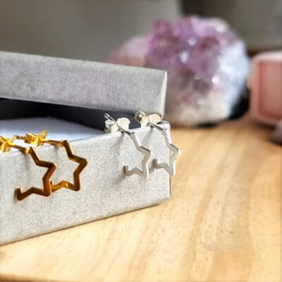 Silver Star Half Huggie Hoops
