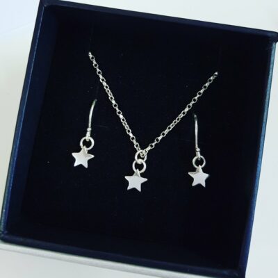 Twink the Tiny Star Sterling Silver Pendant and Matching Drop Earrings