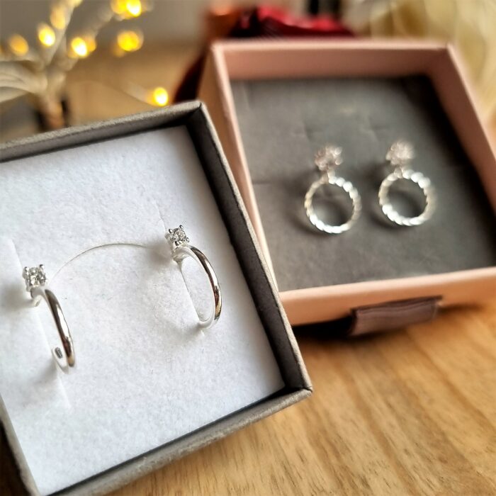 Classic Huggie Hoops with a Sparkle in Sterling Silver - Image 4