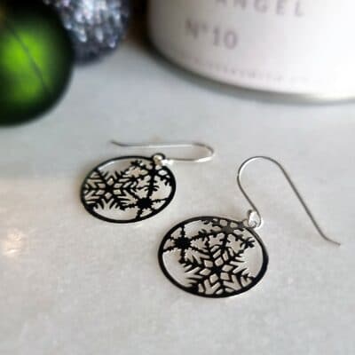 Snowflake Bauble Drop Earrings in Sterling Silver