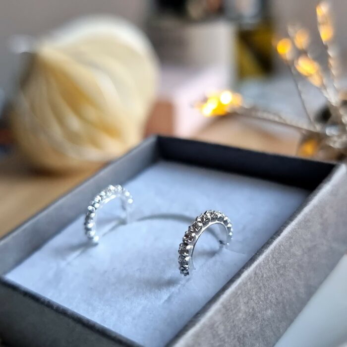 Tiny Clear Studded Huggie Hoops in Sterling Silver - Image 2