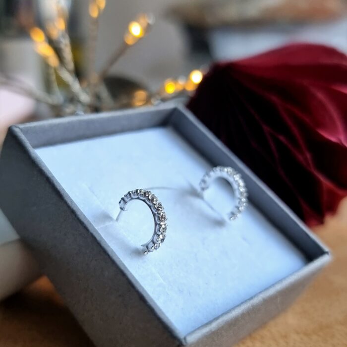 Tiny Clear Studded Huggie Hoops in Sterling Silver - Image 3