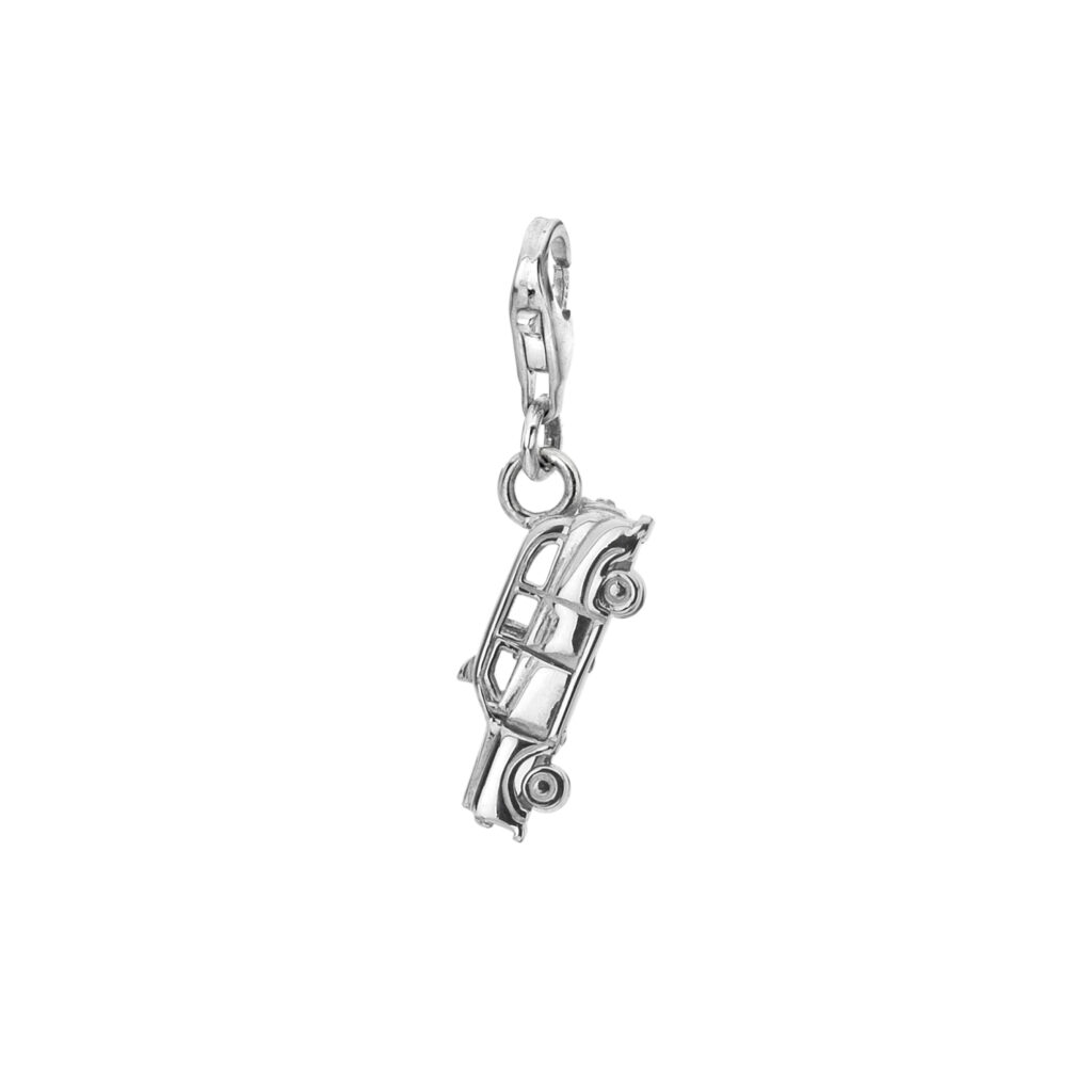 London Taxi Charm with Spinning Wheels and Opening Doors in Sterling Silver