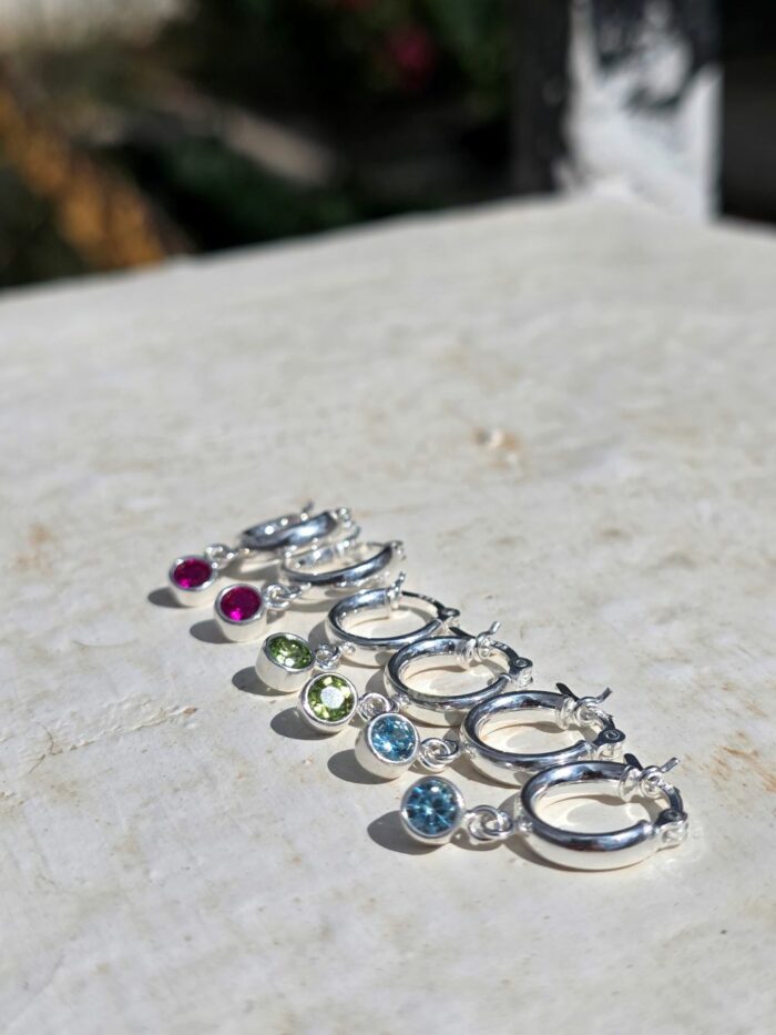 Tiny Birthstone Hoops in Sterling Silver – Pick Your Month