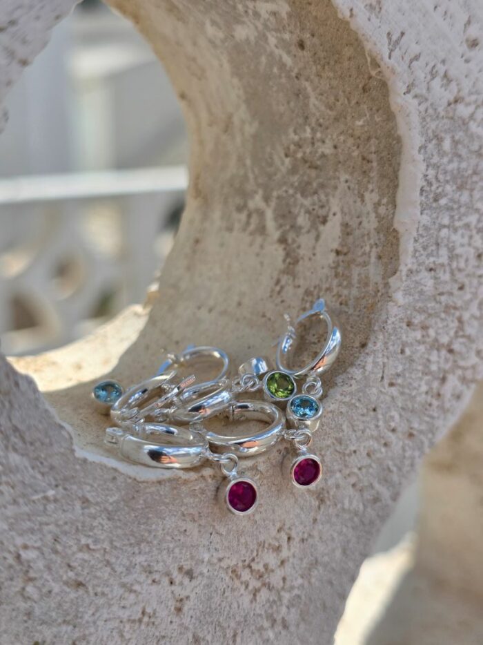 Tiny Birthstone Hoops in Sterling Silver – Pick Your Month - Image 5