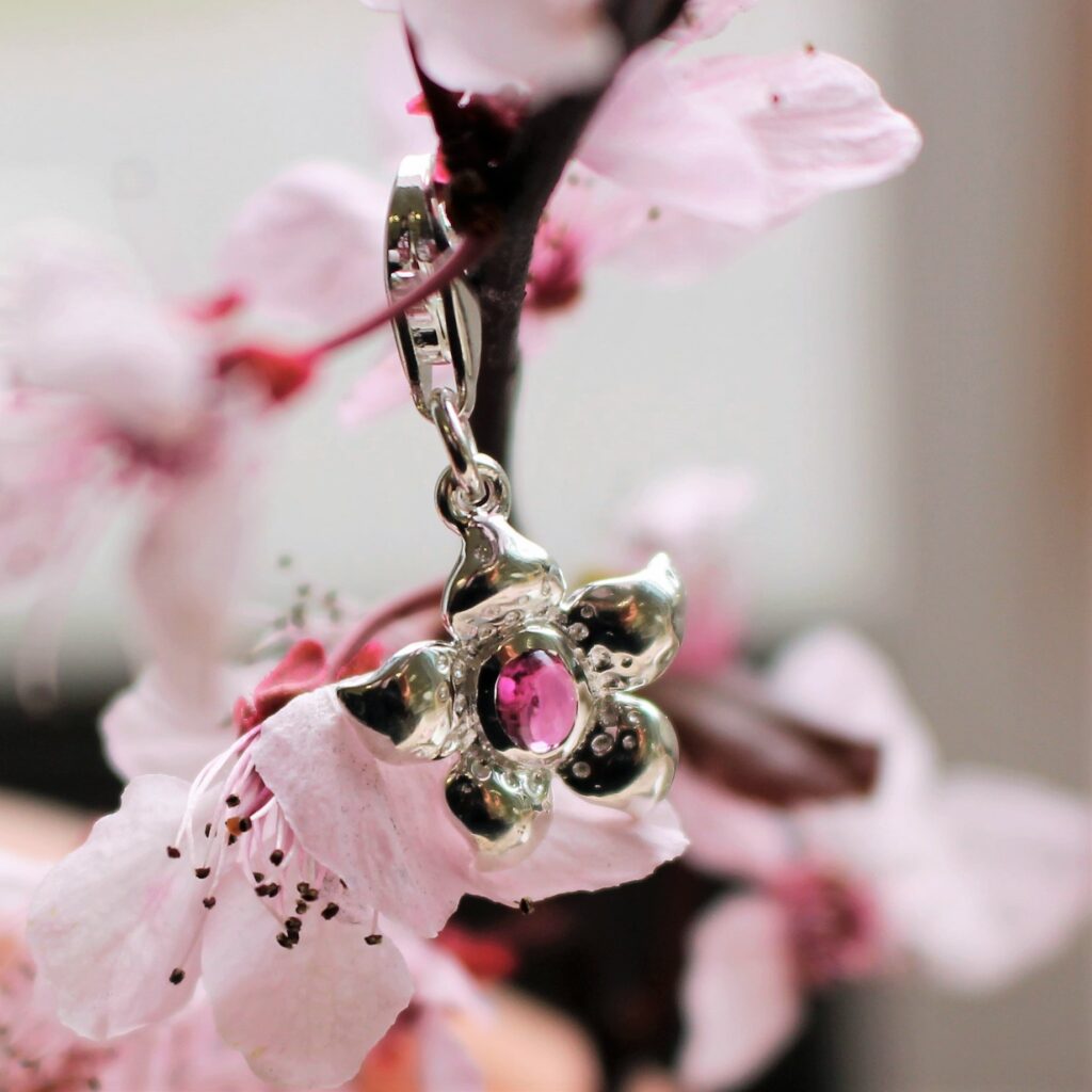 Cherry Blossom Charm with Rhodolite Garnet