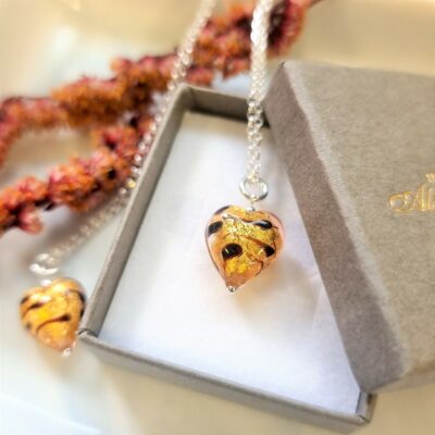 Tiger murano glass heart necklace