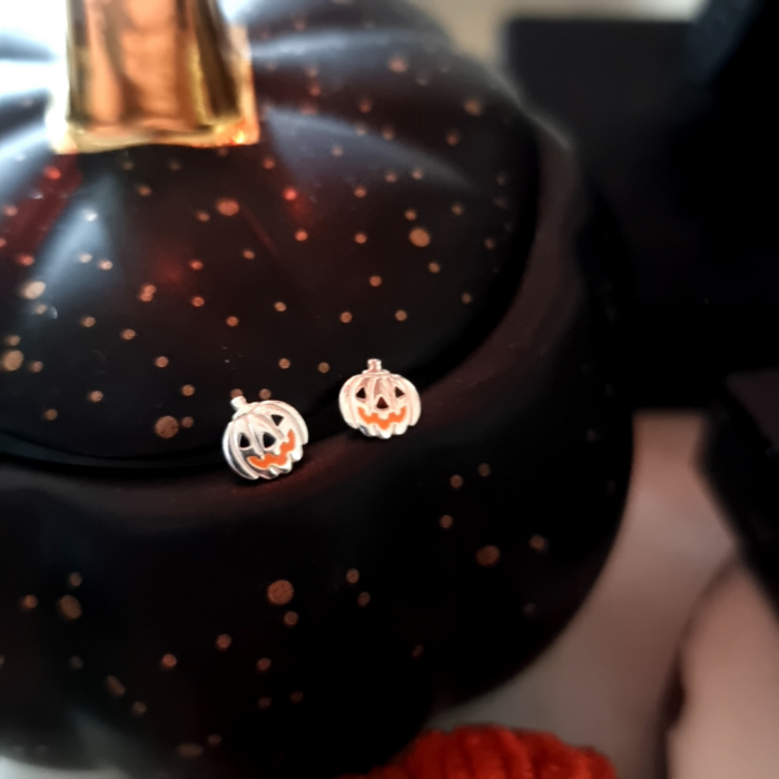 Smiling Pumpkin Studs in Sterling Silver - Image 2