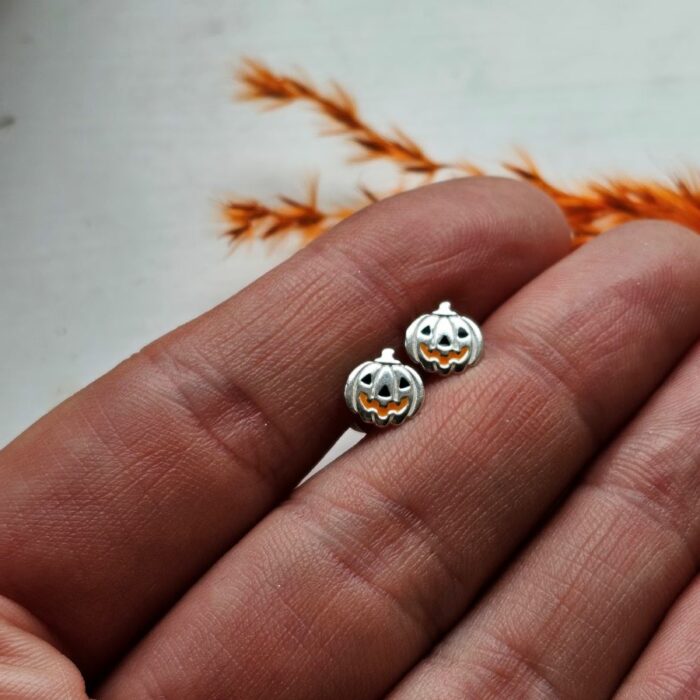 Smiling Pumpkin Studs in Sterling Silver - Image 4