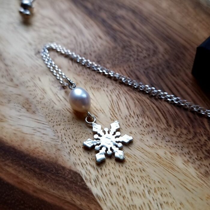 Hammered Snowflake Pearly Necklace in Sterling Silver *Limited Edition*