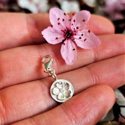 Cherry Blossom Earrings Flower Charm Dangle Silver Tibetan Japanese Chinese