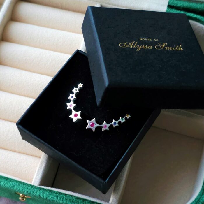 Rainbow Star Statement Ear Climbers in Sterling Silver - Image 2