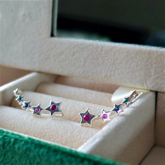 Rainbow Star Statement Ear Climbers in Sterling Silver - Image 3