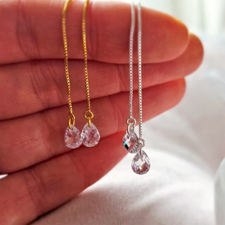 Sparkling Teardrop Crystal Thread Through Drop Earrings House of