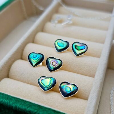 Summertime Abalone Heart Studs in Sterling Silver