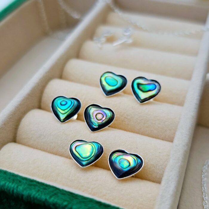 Summertime Abalone Heart Studs in Sterling Silver