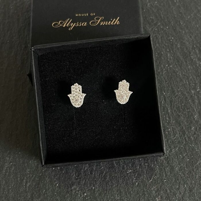 Sterling Silver Sparkling Hamsa hand stud earrings