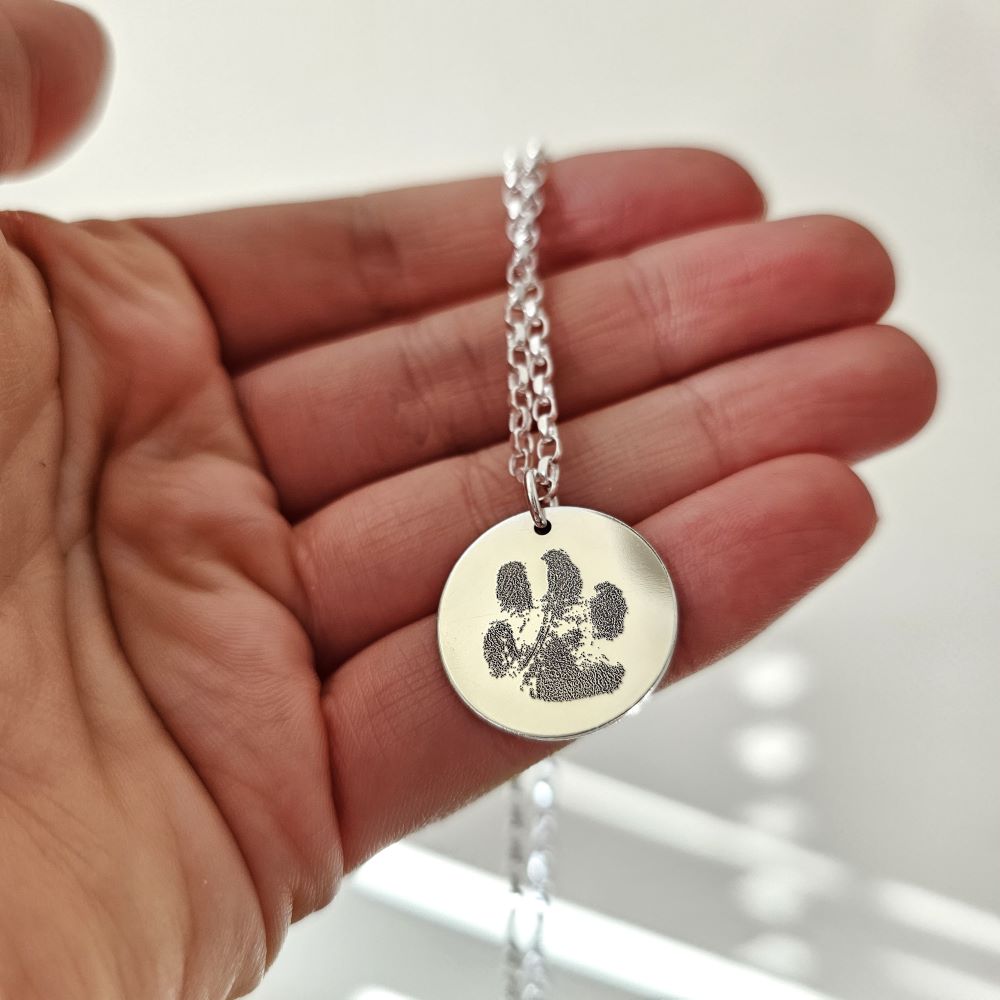 White Paw Print Stainless Pet Cremation Jewelry Pendant Necklace