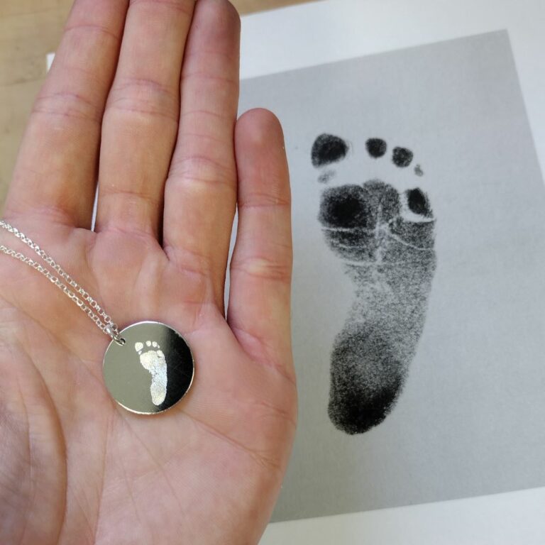 Engraved Baby Footprint Necklace in Sterling Silver Upload Your Own