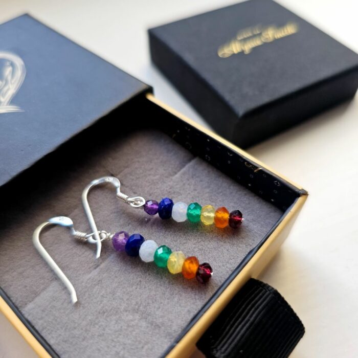 Gorgeous Chakra Gemstone Drop Earrings in Sterling Silver