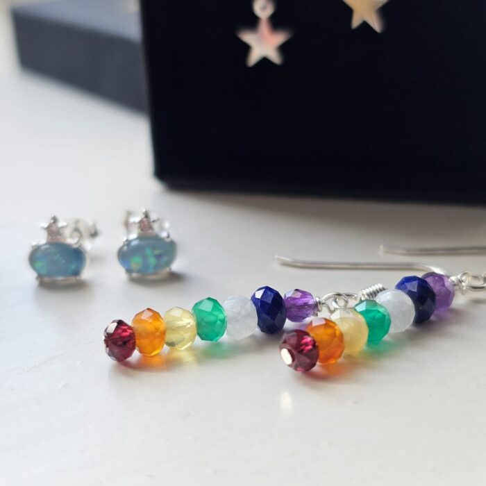 Gorgeous Chakra Gemstone Drop Earrings in Sterling Silver - Image 4