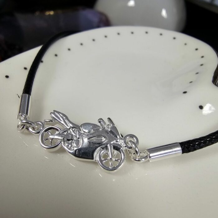 Motorbike Sterling Silver Adjustable Black Cord Bracelet - Pre Order for Start of May Delivery - Image 2