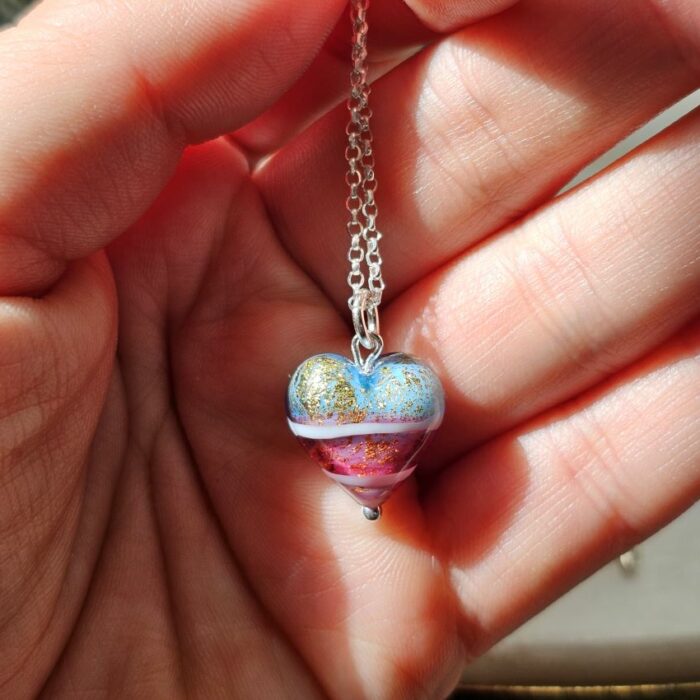 Union Jack Inspired Murano Glass Heart Necklace in Sterling Silver - Image 4