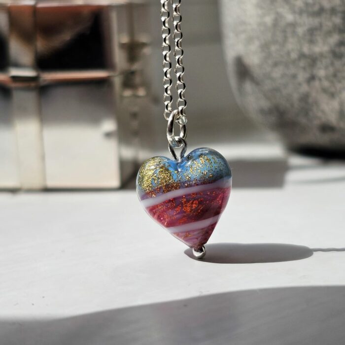Union Jack Inspired Murano Glass Heart Necklace in Sterling Silver - Image 5