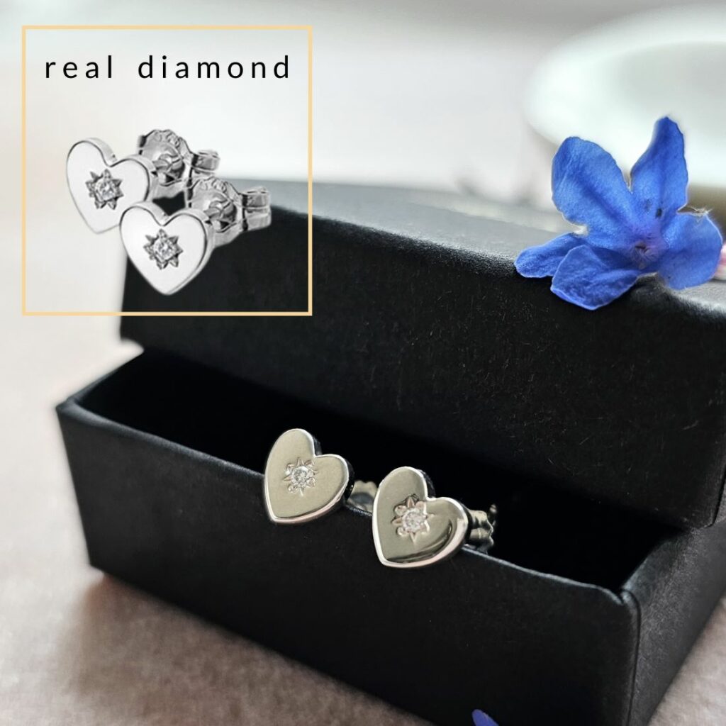 Real Diamond Love Heart Studs