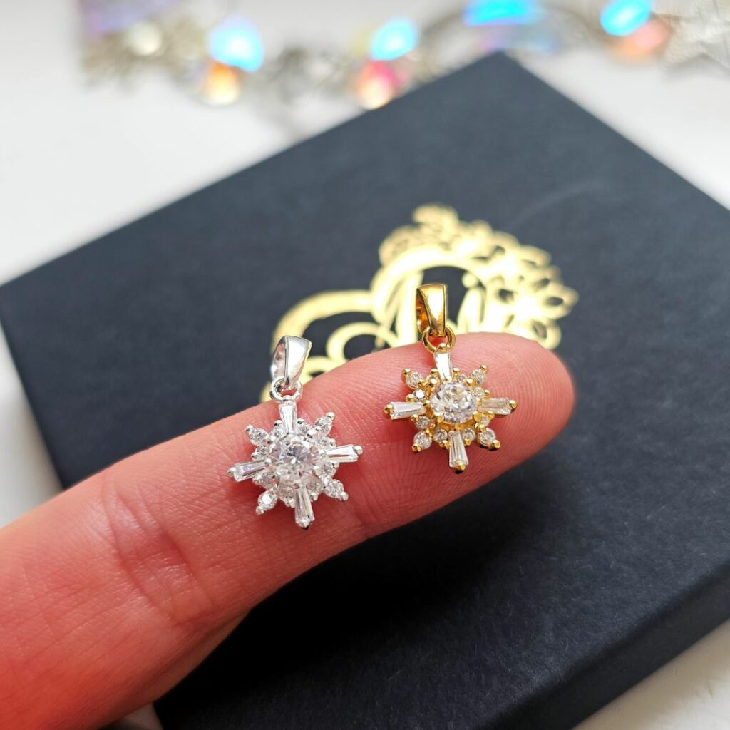 Art Deco Snowflake Pendant in Silver or Gold