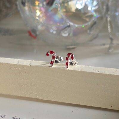 Glittering Candycane Studs in Sterling Silver