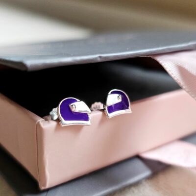 Purple Enamel Helmet Studs in Sterling Silver