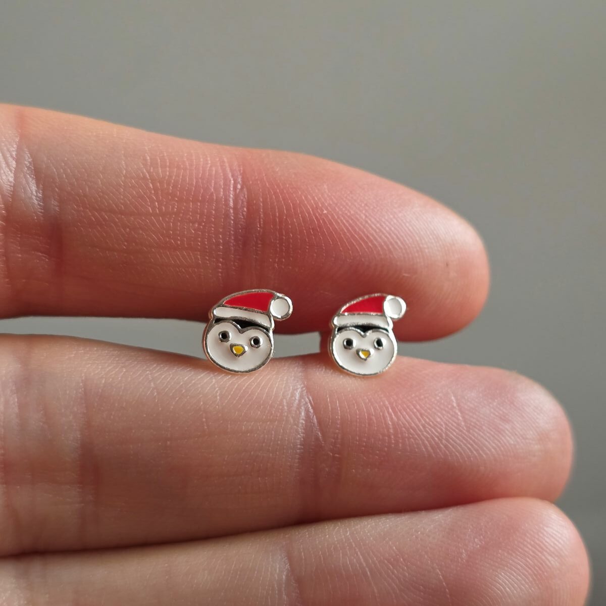 Festive Penguin Studs in Sterling Silver
