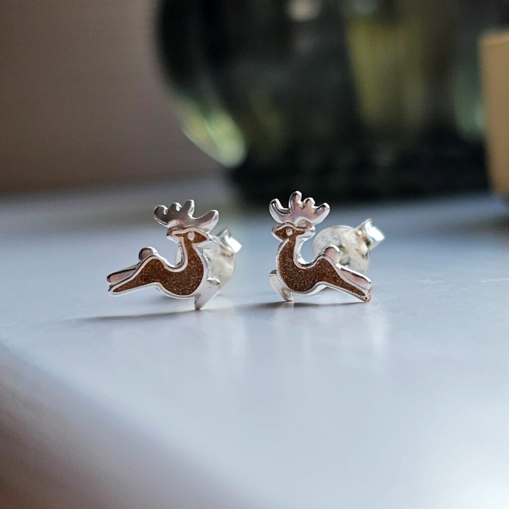 Gingerbread Reindeer Studs in Sterling Silver