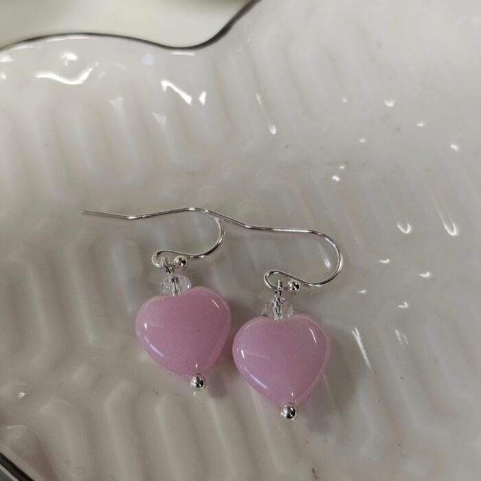 Bubble Gum Pink Jade And Swarovski Crystal Drop Earrings in Sterling Silver - Image 2