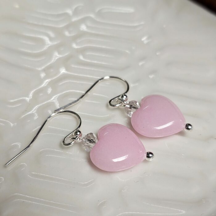 Bubble Gum Pink Jade And Swarovski Crystal Drop Earrings in Sterling Silver - Image 3