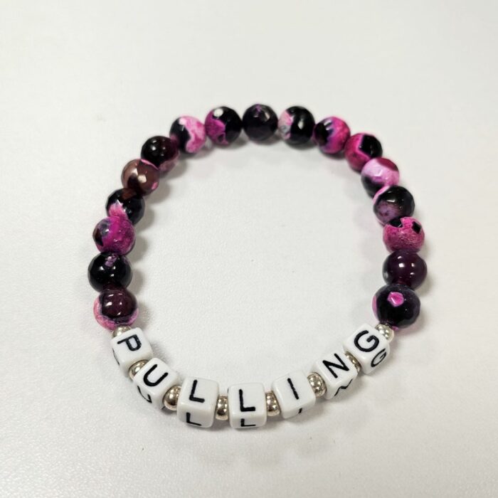 Abbi Pulling Pink and Black Fire Agate Gemstone and Sterling Silver Stretchy Bracelet - Image 2