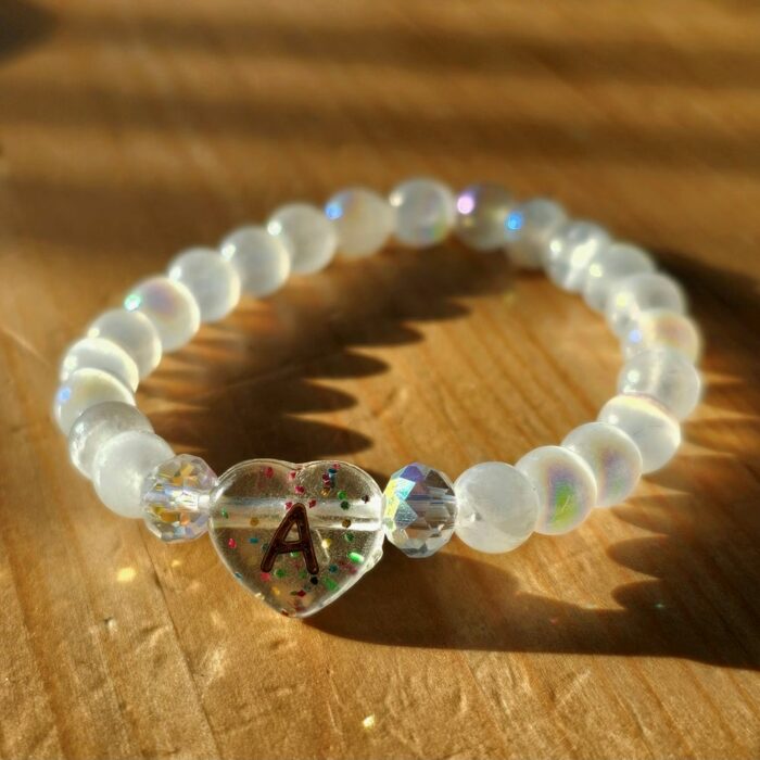 Baby Love Personalised Valentine's Gemstone Stretchy Bracelet - White Aura Quartz