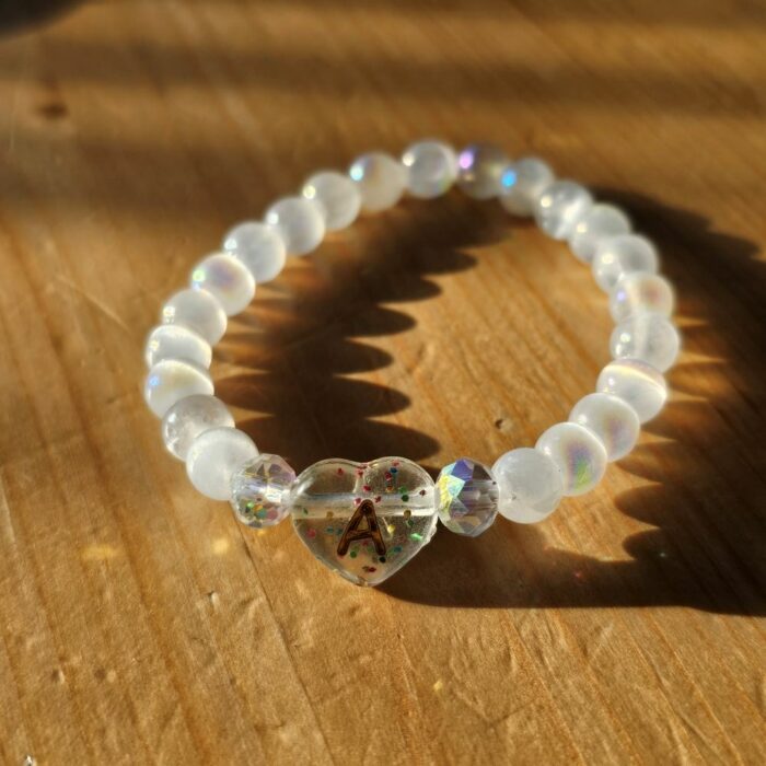 Baby Love Personalised Valentine's Gemstone Stretchy Bracelet - White Aura Quartz - Image 3