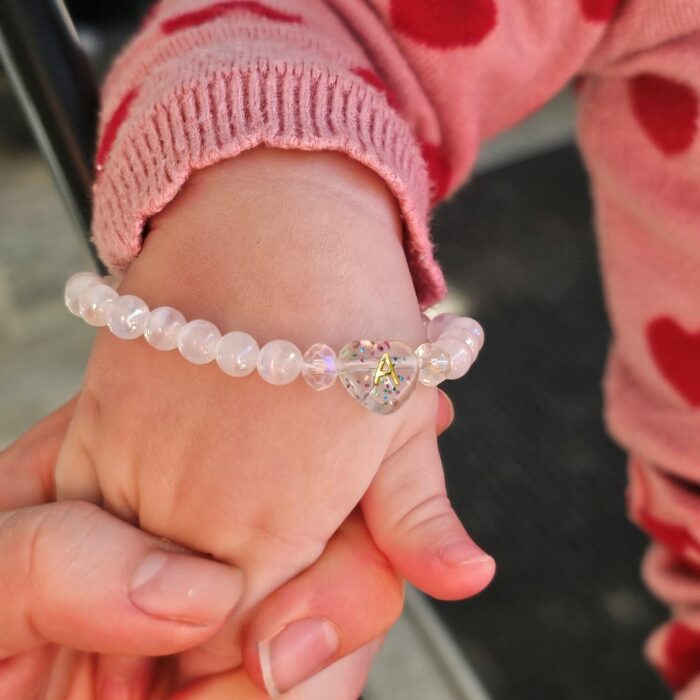 Baby Love Personalised Valentine's Gemstone Stretchy Bracelet - White Aura Quartz - Image 2